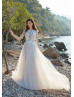 Sheer Boho Beach Beaded Lace Tulle Summer Airy Wedding Dress